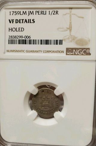 1759lm Jm Peru 1/2 Real - Rare Spanish Colonial Pillar Silver Coin Ngc Vf Det