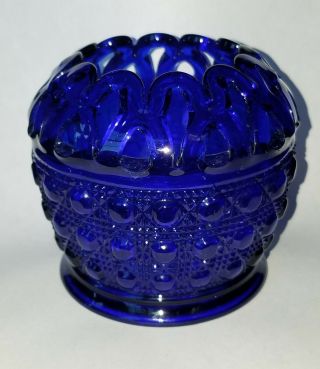 Vintage Imperial Laced Edge Cobalt Blue Button Sugar Cane Cupped Ivy Rose Bowl