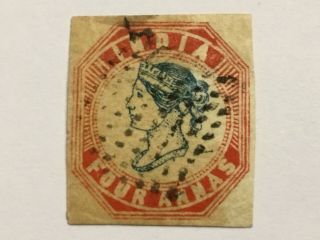 Old Stamp India 4 Annas Blue & Red 1854