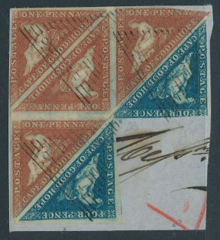 Sg 3a/4a Cape Of Good Hope 1853 1d Red - Brown Block Of 4 And 2x 4d Blues On.