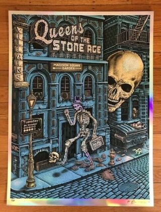 Emek Queens Of The Stone Age Nyc Gig Poster Print 2017 Blue Foil 7/20