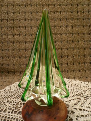 Murano Glass Green And Clear 9 " Tall Christmas Tree