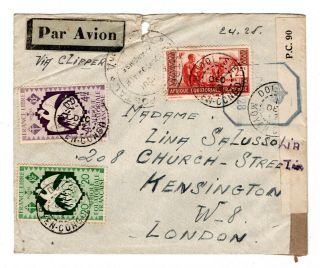 1942 (dec) French Congo Via Pan - Am To Gb Censored X 2 Airmail Cover.