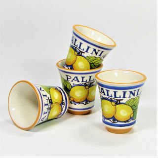 Pallini Limoncello 1.  5oz Shot Cup Set 4pc Italian Pottery Deruta Italy Lemon