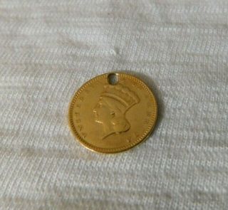 Dated 1857 United States Of America 1 Dollar Gold Coin Princess Head (holed)