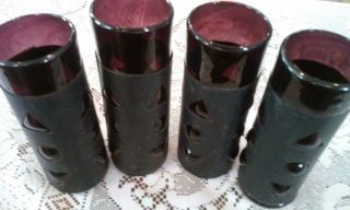 Murano Art Style (set Of 4) Hand Blown Glass Vases (metal Design)