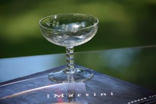 Vintage Etched Crystal Cocktail Martini Glasses,  Set Of 4,  Champagne Coupes