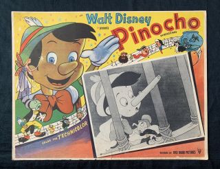 Pinocchio Vintage 1940 Walt Disney Mexican Lobby Card