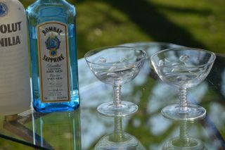 Vintage Etched Cocktail Martini Glasses,  Set Of 6,  Vintage Champagne Coupes