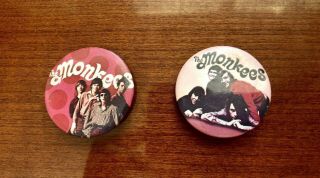 The Monkees Band Member Photo Logo Set Of 2 Pin Button Badge Vintage