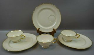 Lenox For Tiffany & Co Gold Trim Snack Plates & Cups Set Of 3
