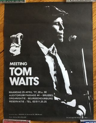 Tom Waits Rare Concert Poster Brussels,  Belgium,  April 25,  1977