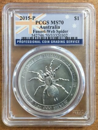 2015 - P Australia One Dollar Funnel Web Spider Pcgs Ms70 Silver Certified Coin