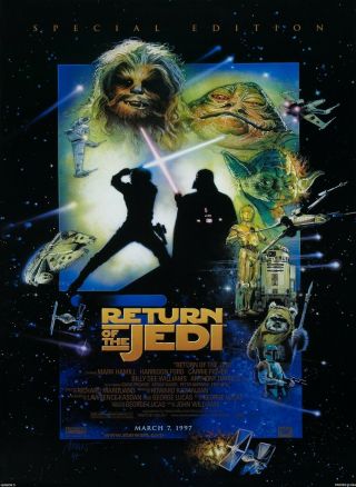 Return Of The Jedi (1983) Movie Poster Re - Release 1997 Rolled 2 - Sided