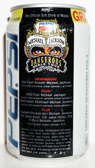 Rare Pepsi Cola Can Indonesia; Michael Jackson Dangerous World Tour