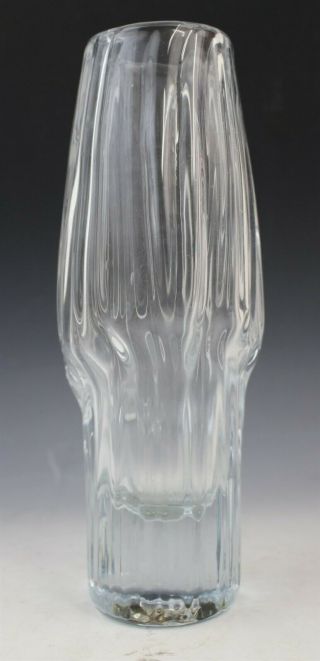 Vtg Blenko Mid Century Danish Modern Brutalist Ice Sculpture Glass Floral Vase