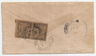 1903 India To Indo - China Taxed Cover,  20c Imperf Postage Due Pair