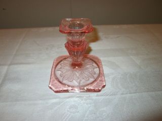 Jeannette Glass Co.  Adam Depression Glass Pattern Pink 4 " Tall Candlestick