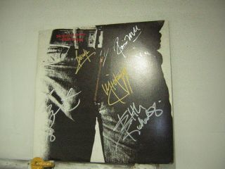 Rolling Stones Signed Lp Sticky Fingers By 5 Musicians Of The Band 1972
