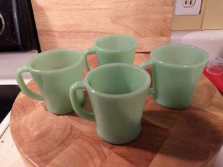 (4) Four Jadeite Fire King D Handle Coffee Cups Mugs Vintage
