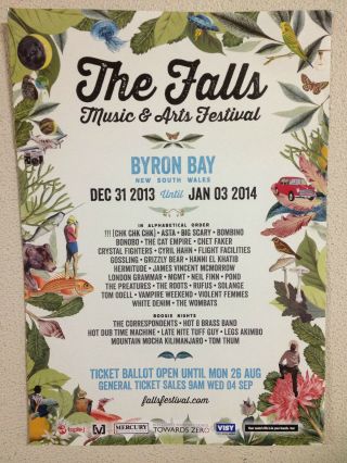 The Falls Festival 2013 Promo Poster A2 Mgmt Roots Pond Byron Bay Only