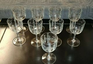 Noritake Sasaki Bamboo Pattern Cut Crystal Wine Glasses Set Of 9
