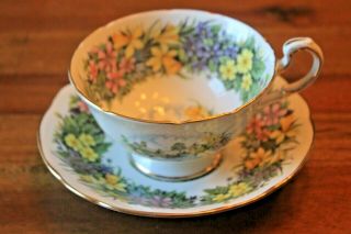 Paragon Seasonal Greeting Daffodils Violets Flowers Tea Cup Teacup Saucer