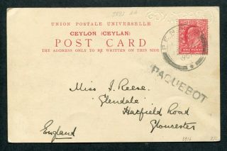 1907 Gb Kevii Stamp On Ceylon Street Scene Postcard Penang (paquebot Mark) To Uk