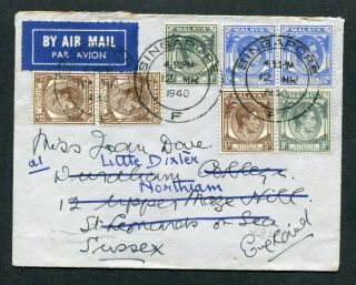 1940 Malaya S.  S.  Kgvi 7 X Stamps On Censor Cover Singapore To England Gb Uk