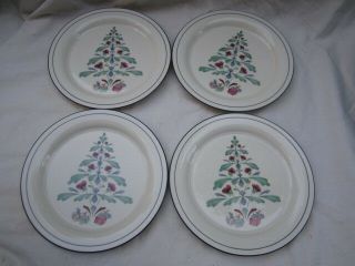 Set Of 4 Lenox Chinastone Poppies On Blue 8¼ " Christmas Tree Salad Plates,  Euc