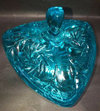 Vintage Hazel Atlas Glass Covered Candy Dish Turquoise Blue 1960 