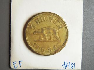 (rare) 1944 Greenland 5 Kroner In Extremely Fine (181)