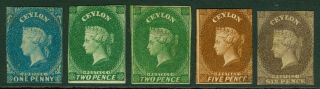 Ceylon 1857 - 59.  Imperf Issues.  1d Deep Turquoise - Blue,  No Gum.  2d Green.