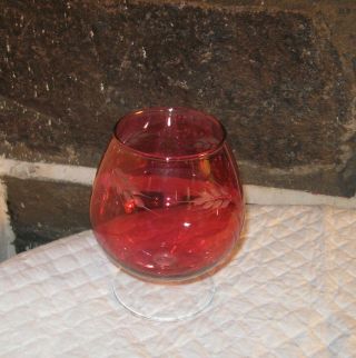 Cranberry Glass Brandy Glass Vase Etched Ferns Great Color