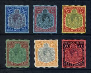 Bermuda Gv1 1938 - 53 2/ - To £1 High Values Lightly Mounted