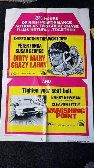 Combo 1975 " Dirty Mary Crazy Larry/vanishing Point Movie Poster