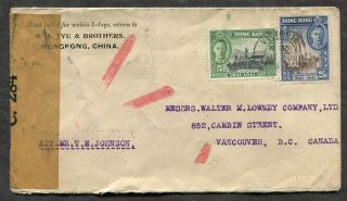 P851 - Hong Kong 1941 Censored Cover To Vancouver Canada