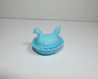 Vintage Light Blue Milk Glass Miniature Chicken/ Hen On Nest (salt Dip?)