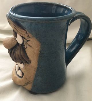 ROBERT KARLINSEY Stoneware UGLY MUG FACE 3D Man With Mustache Coffee Cup BLUE 2