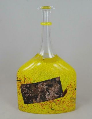 Vintage Kosta Boda Sweden Bertil Vallien Yellow Art Glass Satellite Bottle Vase