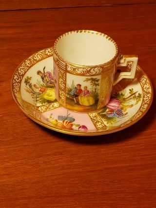 Antique Royal Vienna Beehive Mark Hand Painted Porcelain Demitasse Cup & Saucer