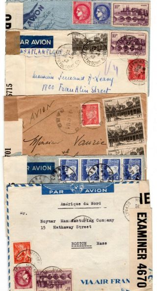 1941/42 France Via Bermuda (censor) To Usa Airmails X 5.