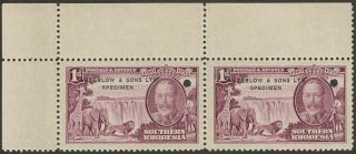 Southern Rhodesia 1935 Kgv Silver Jubilee 1d Specimen Colour Trial Corner Pair