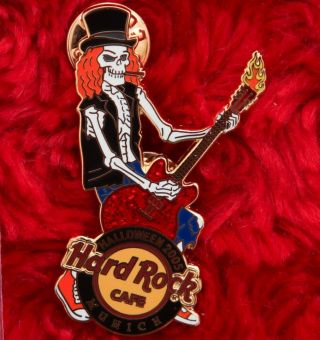 Hard Rock Cafe Pin Munich Halloween Skeleton Slash Guitar Skull Top Hat Germany