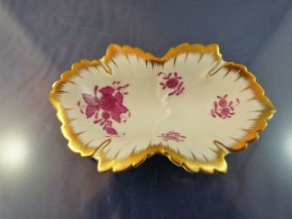 Herend Porcelain Leaf Trinket Bowl Dish Pink Chinese Bouquet Heavy Gold Trim