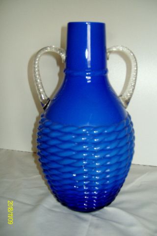 Vintage 1960s/1970s Italian Empoli Cobalt Blue Cased Decorative Glass Vase Retro