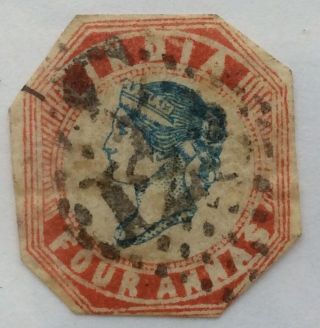 1854 India Sg25 4 Anna Head Die Iii,  Frame Die Ii,  Blue /rose Stamp Cancelled