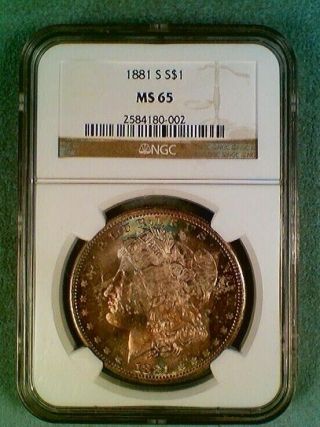 Bu Toned 1881 - S Morgan Silver Dollar Ngc Ms65 (012)