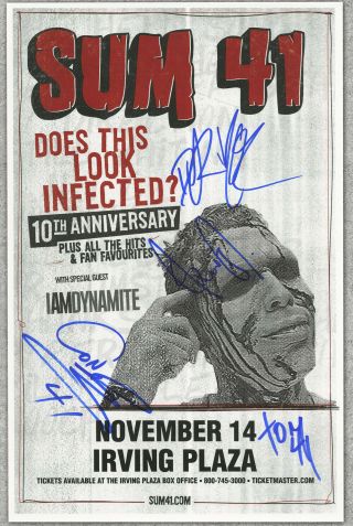 Sum 41 Autographed Gig Poster Steve Jocz,  Deryck Whibley,  Tom Thacker,  Cone