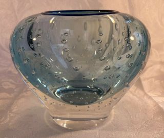 Waterford Evolution Blue Control Bubble Art Glass Vase Marked